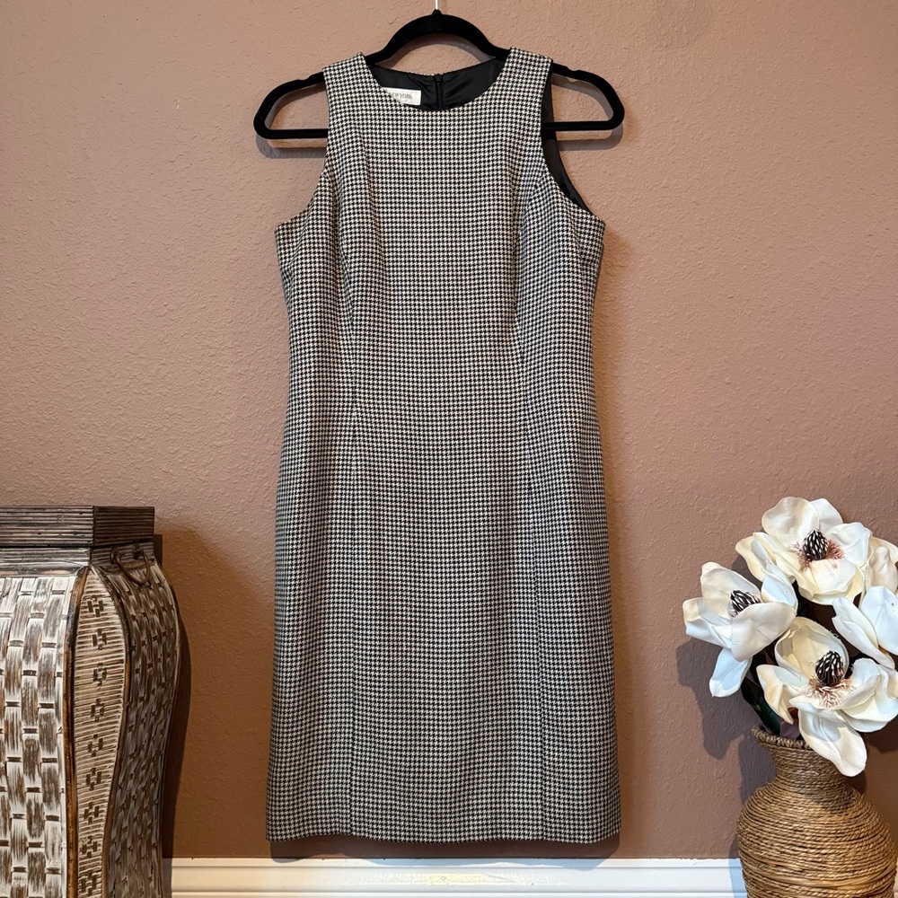 Jones New York Black and White Checkered Midi Dress